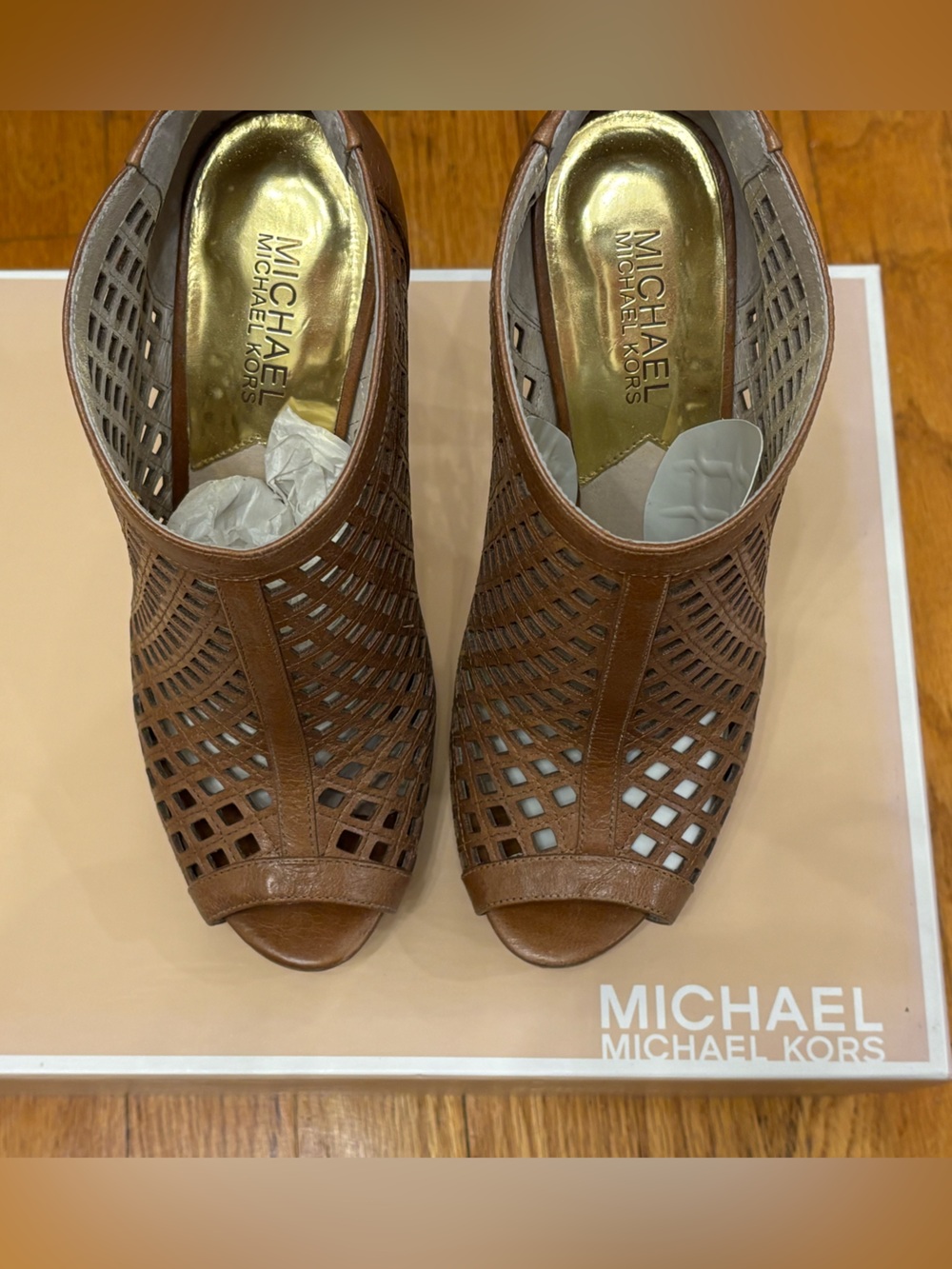 Michael Kors Brown Perforated Leather Peep-Toe Booties